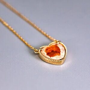 Heart Shaped Mexican Matrix Fire Opal Necklace 18K Yellow Gold